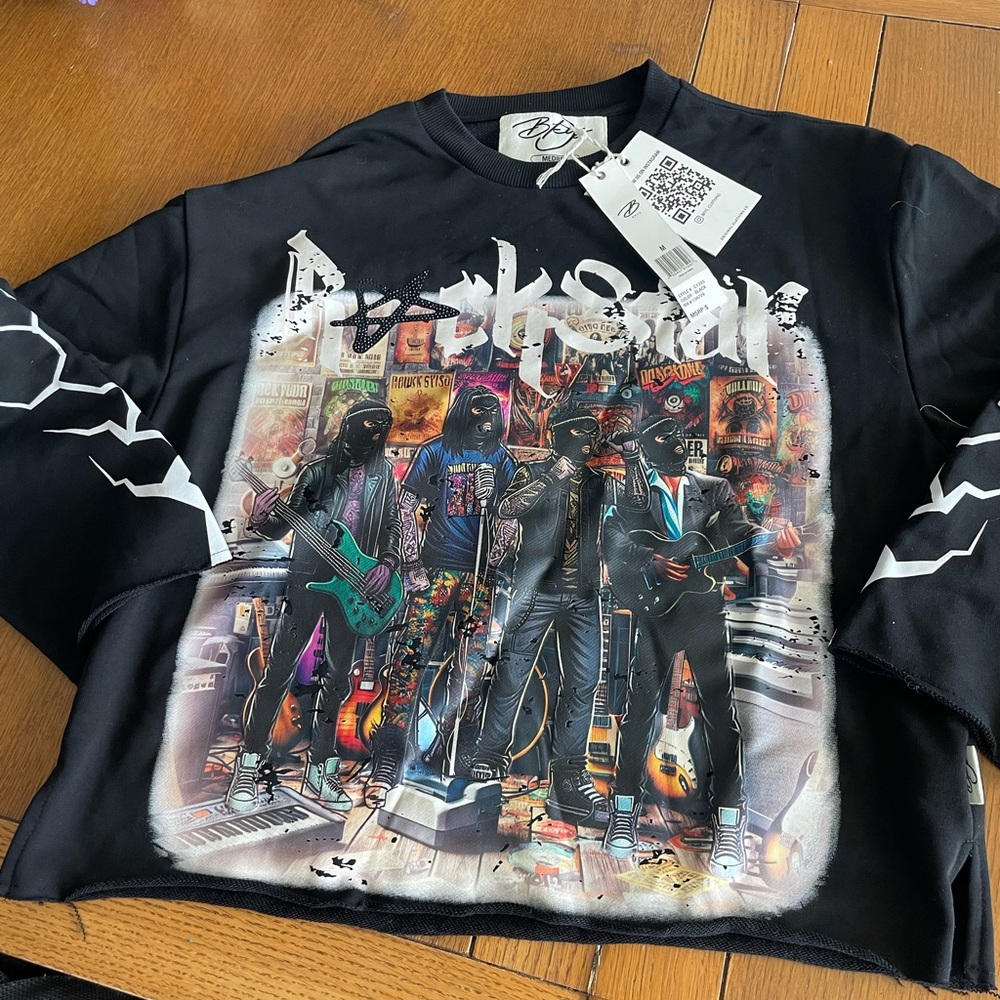 New BKYS Black Graphic Sweatshirt with Band Design